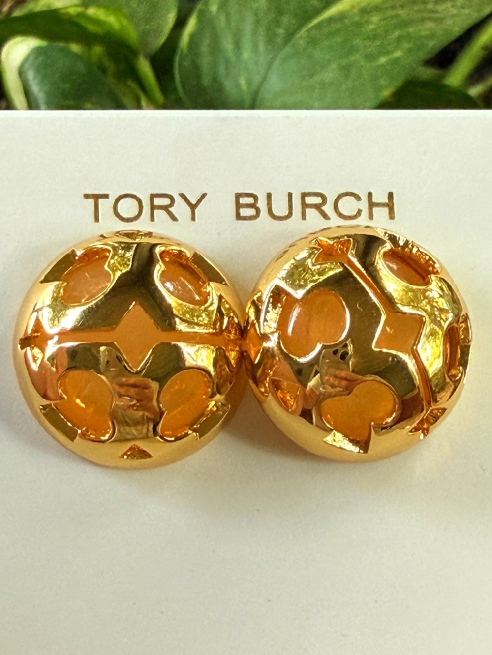 Tory Burch Earrings DOMED CUTOUT GOLD TONE DOME UNIQUE PIERCED / POST NWT